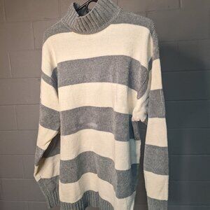 DELF Grey and White Striped Cowlneck Sweater Size XL